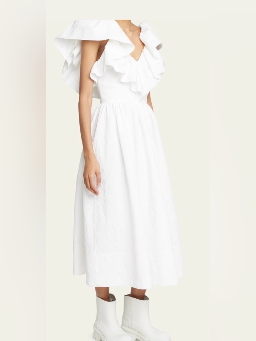 Chloe White Renaissance Ruffle-Trim Midi Dress - Picture 3 of 8